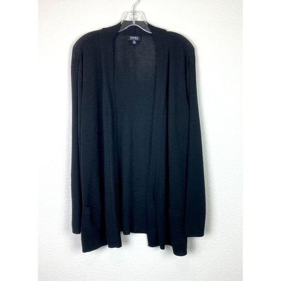 Jones NY Women's Open Front Cardigan Sweater Size XL Black Office Travel Pockets - Picture 1 of 5